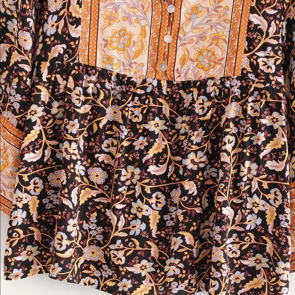 Rust Orange Brown Boho Tassel Tie Flare Sleeve Top - Picture 6 of 9